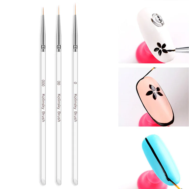

3pcs Nail Art Lines Painting Brush Pen 7mm 9mm 11mm UV Gel Polish Nails Tips Flower Stripes 3D Manicure Drawing Tool Set New Kit