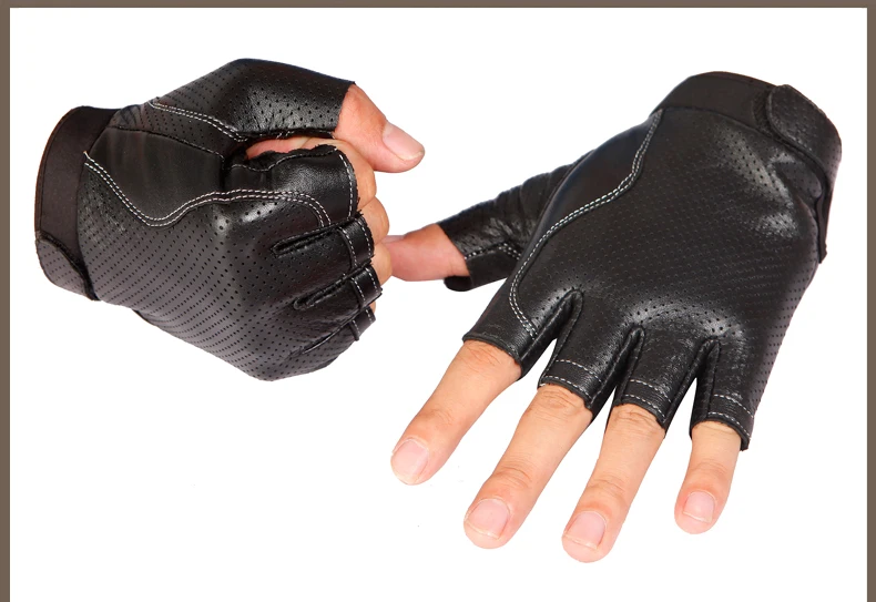 Спортивные перчатки Половина Finger Для мужчин из натуральной кожи для мотоцикла пальцев Военная дышащие тактические перчатки черный