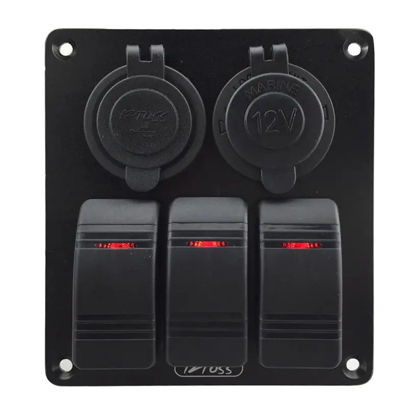 

Waterproof 3 Red Rocker Switch Panel+Power Socket+Double USB 3.1A Power Outlet Charger Socket For Marine B Janu 15