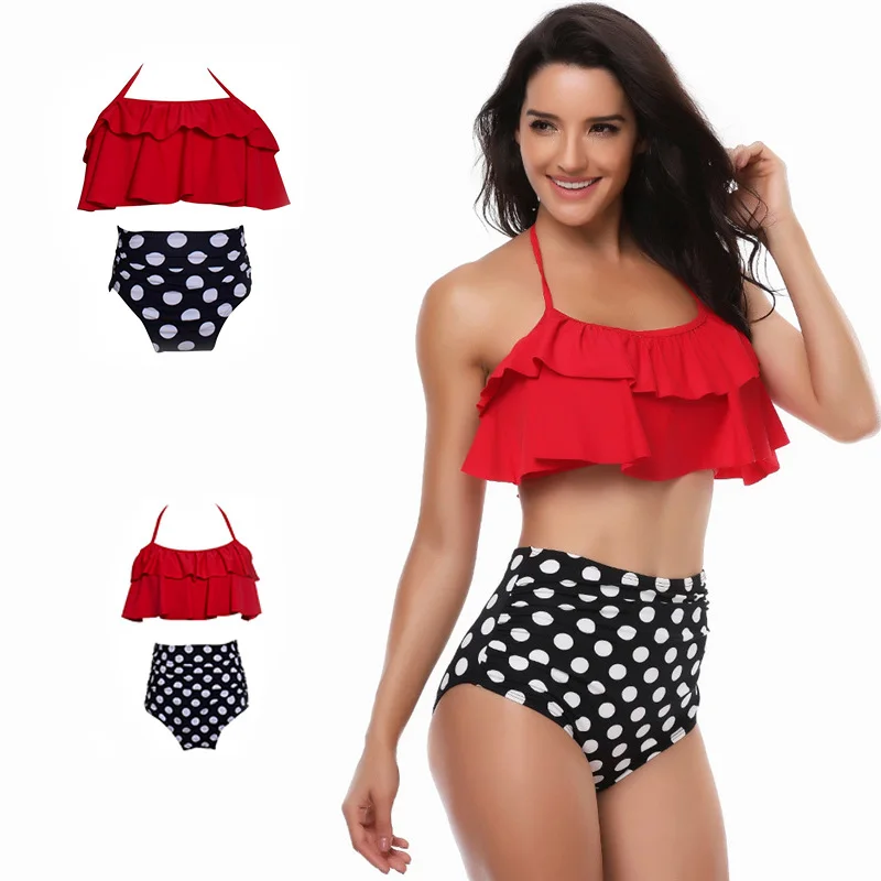 Cute Bathing Suit For Mom and Daughter Red