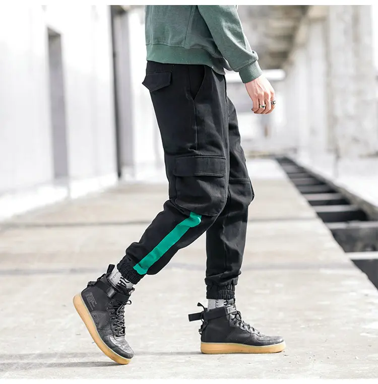 Осень Новая мода Cargo Joggers Для мужчин хлопок Повседневное уменьшают уличной Для мужчин s бегунов Брюки