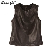 SHILO GO, новая мода, уличная Женская Сексуальная цветная короткая рубашка с круглым вырезом из натуральной овечьей кожи без рукавов, женская короткая рубашка