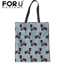 FORUDESIGNS/вместительная сумка для девушек с принтом шотландского терьера, женские роскошные брендовые холщовые сумки, дамские модные льняные сумки для покупок