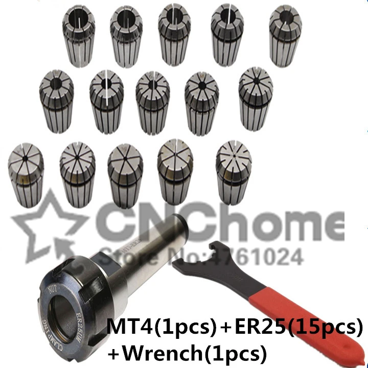 

15Pcs ER25 Precision Spring Collet Set+ 1PCS MT4(m16) ER25 Chuck Morse Taper Holder+1Pcs er25 wrench For CNC Milling Lathe Tools