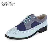 Винтажные Женские повседневные ботинки-броги из натуральной кожи на плоской подошве со шнуровкой, сезон весна-осень г. женские туфли-оксфорды, американский размер 46, 47