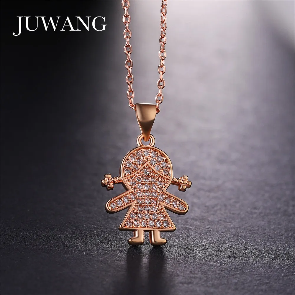 JUWANG милая девушка фигура форма кулон ожерелье s для девочек женщин золото/серебро/розовый цвет ожерелье Дети 925 ювелирные изделия