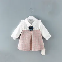 Платье для новорожденных маленьких девочек детское платье трапециевидной формы с рукавами-фонариками клетчатая одежда От 0 до 2 лет