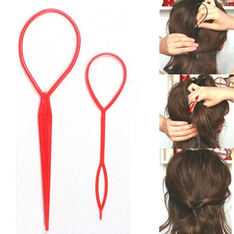 2 pcs Fashion Plastic Hair Loop Hair Braid Ponytail Maker Styling Clip Styling Tool For Girls Hairstyles