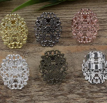

Blank Adjustable Rings Settings with 24x31mm Vintage Filigree Flower Bases Rings DIY Findings Multi-color Plated