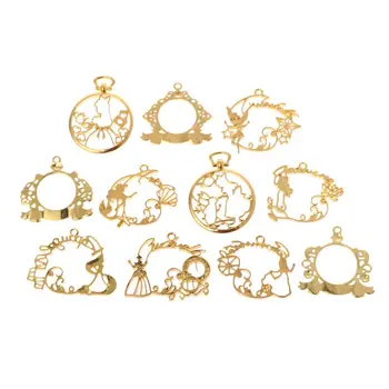 

11 Pcs/Set DIY Epoxy Resin UV Resin Metal Frame Cartoon Castle Shape Creative Pendant Holder Hollow Jewelry Findings Charms