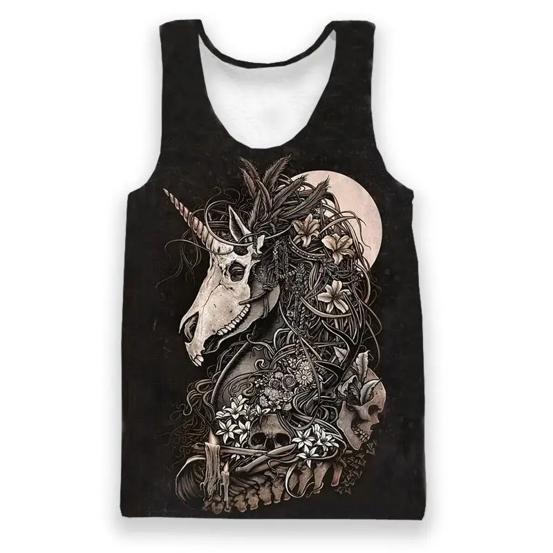 

ALMOSUN Skull Horse 3D All Over Print Tank Top Hipster Beach Sleeveless Fashion Summer Street Wear Tee Men Women Dropship