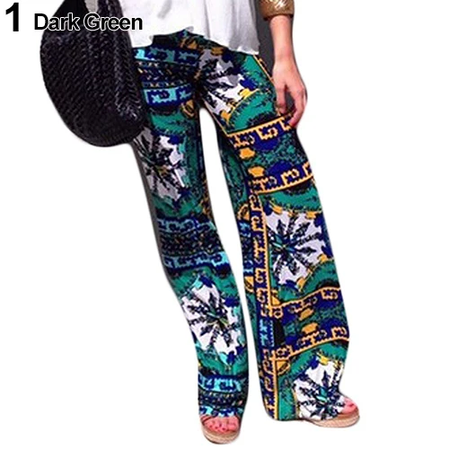 

! Women's Summer Floral Pants Casual High Waist Flare Wide Leg Long Trousers