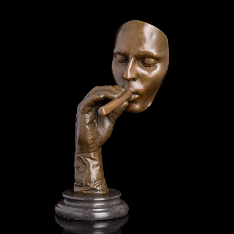

Arts Crafts Copper Bronzes Handicraft European Gift Cigar Man Bust Bronze Sculpture Household Marble Base Sculptures Statue