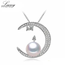 Натуральный пресноводный жемчуг кулон ожерелье для женщин, свадьба луна кулон 925 серебро мать жемчуга ювелирные изделия девушки подарки Белый