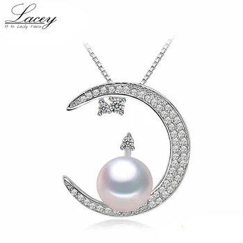 

Natural freshwater pearl pendant necklace for women,wedding moon pendant 925 silver mother of pearl jewelry girl gifts white