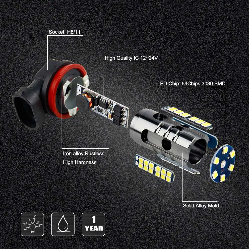 2 шт. H11 светодиодный автомобильный светильник s H8 HB4 9006 HB3 9005 SMD авто противотуманные лампы 1800LM 6000K белый Canbus, вождения, бега, светодиодный светильник 12V 24V