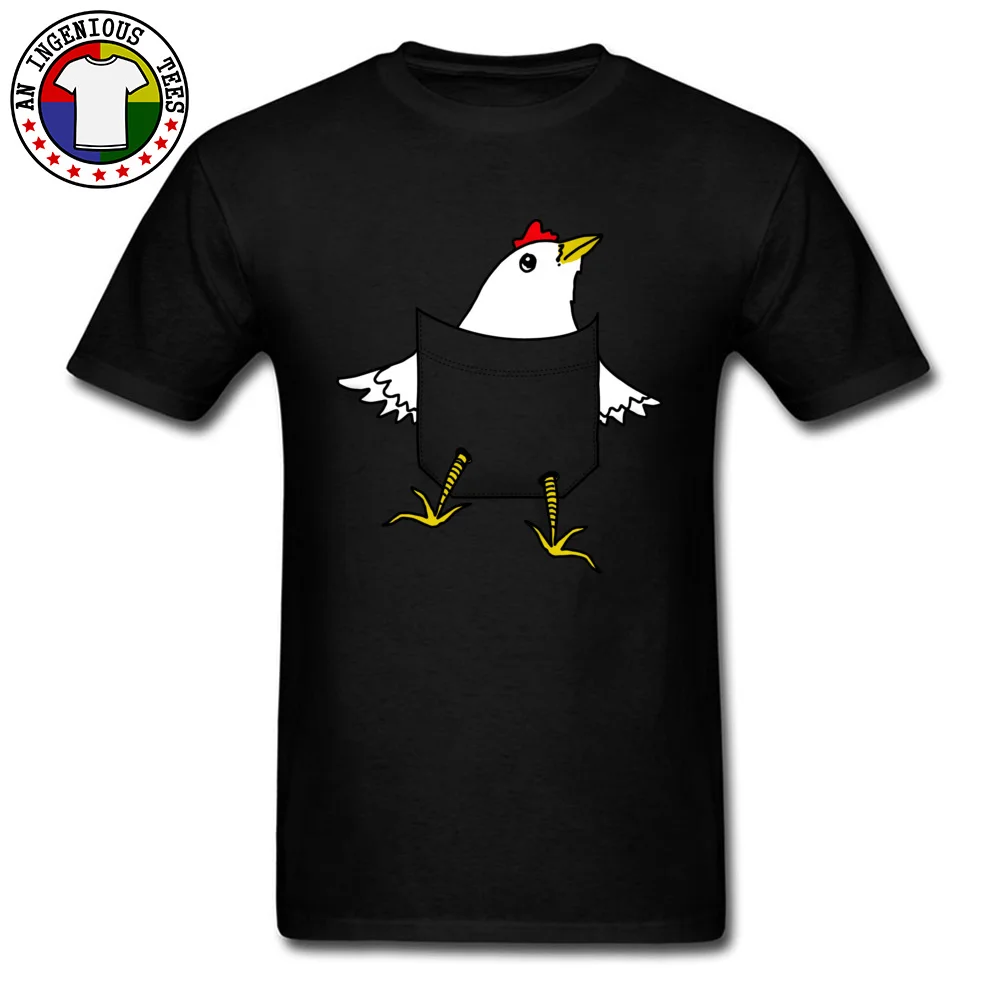 Slim Fit Funny pocket chicken Men Top T-shirts On Sale April FOOL DAY Short Sleeve Tops Tees Round Collar 100% Cotton T Shirt Funny pocket chicken black