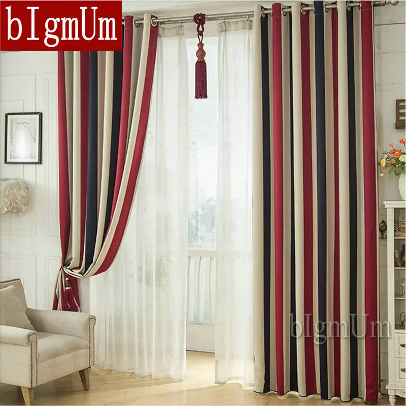 Wholesale Blackout Curtains Stiped Window Drapes For Bedding Room