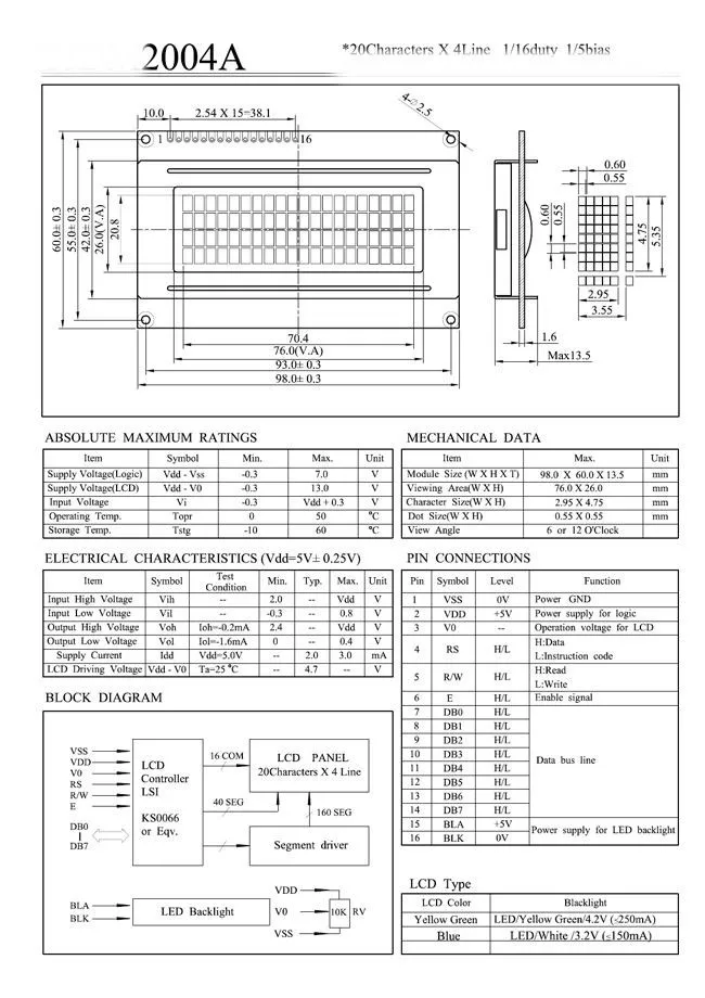 LCD 20X4 5V tela Azul lcd módulo LCD 2004 para arduino