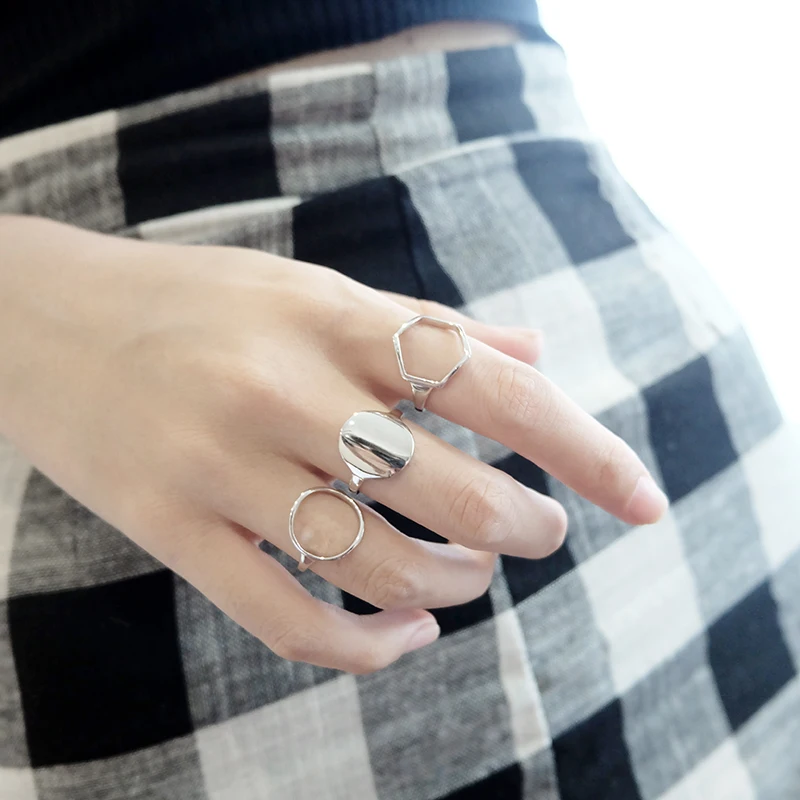 F.I.N.S 925 пробы Серебряное геометрическое круглое шестигранное кольцо на палец серебро 925 для украшения обручальных колец минимализм хорошее ювелирное изделие