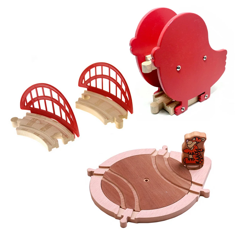 

P097 Bird double bridge Small Curved Rail Cartoon tiger turntable compatible with wooden train