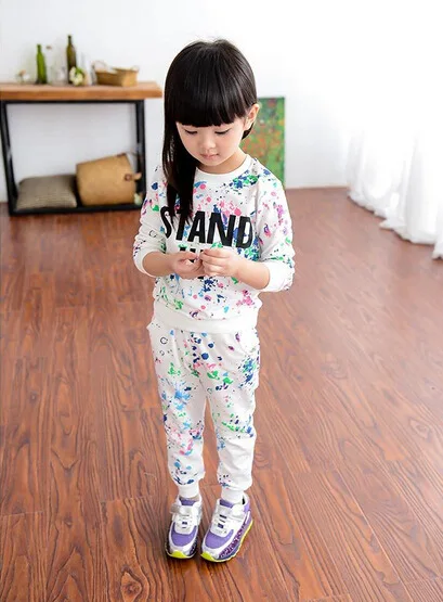 2018  Kids Children Autumn Girls Boys Long Sleeve T-shirts Colorful Dot Print Tops Pants Baby Sport Clothing Sets 3-8Y Clothes