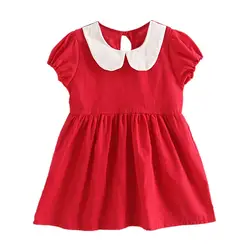 2018 детское летнее однотонное платье с пышными рукавами для маленьких девочек Детские платья с воротником «Питер Пэн», одежда
