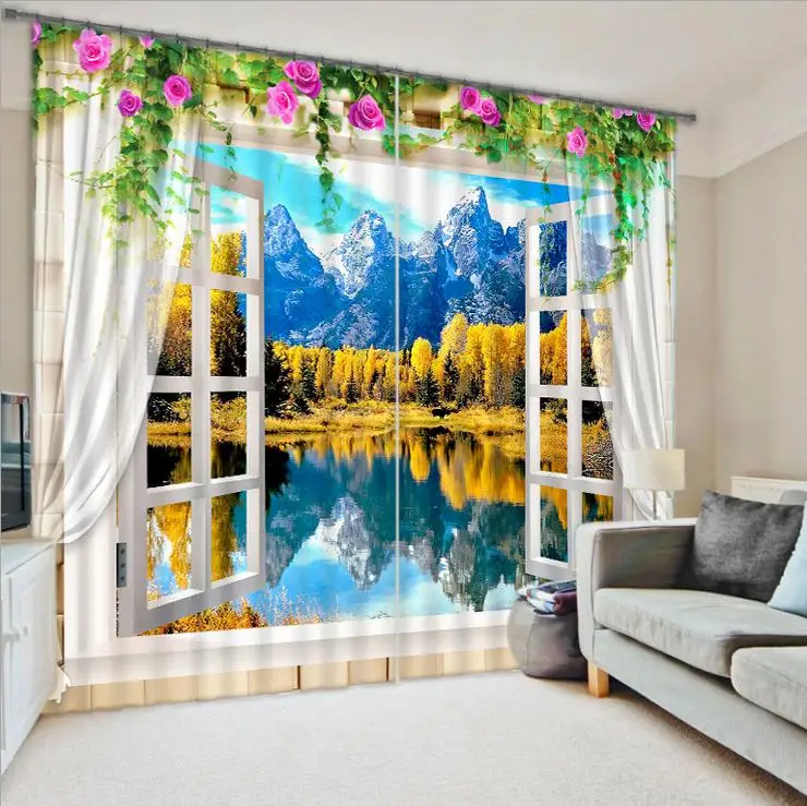 Creative Lake Landscape Scenery Home Textile Luxury Window Curtain 3D Sunshade Customize Size | Дом и сад