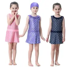 Мусульманские девушки из 2 предметов полное покрытие любовь печать консервативный хиджаб-купальник