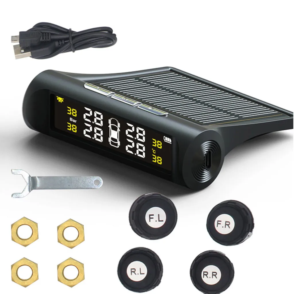

CARPRIE Tire Pressure Monitor Systems tpms sensor tyre pressure sensor tire pressure Solar Wireless 4 External Sensor 19May8