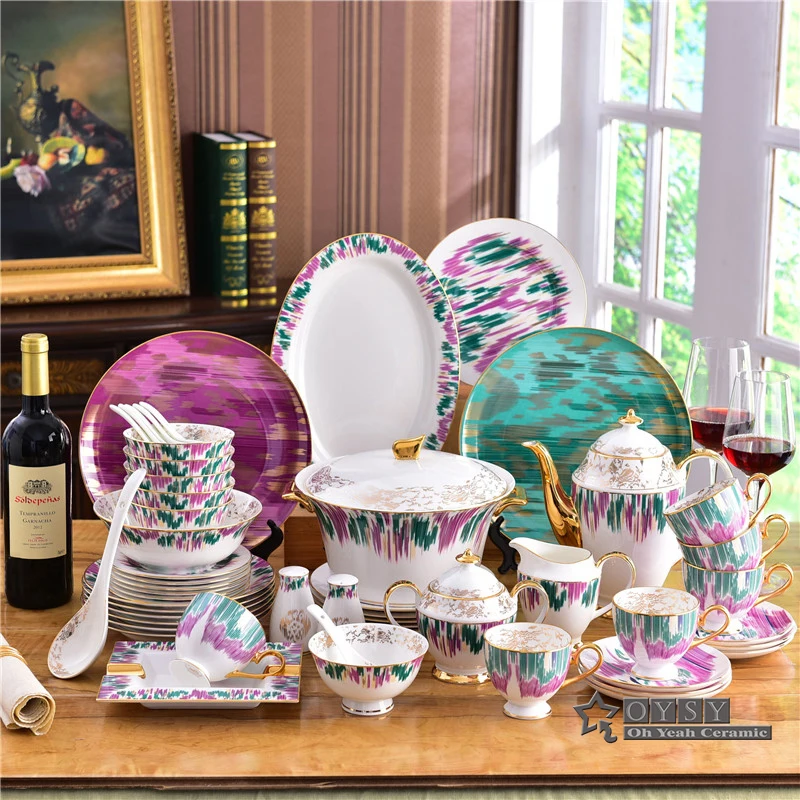 

Ceramic dinnerware set bone china fashion originality Colourful design 58pcs dinnerware sets Striped dinner set housewarming