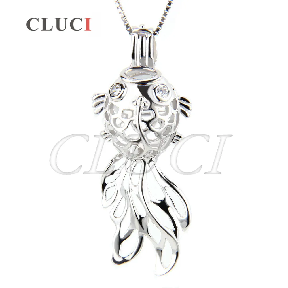 CLUCI Newest 925 sterling silver Locket pendant Goldfish cage pendant 3pcs necklace