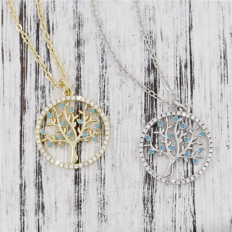 Trendy Silver Plated Tree of Life Cubic Zirconia pendant  necklace for women (8)