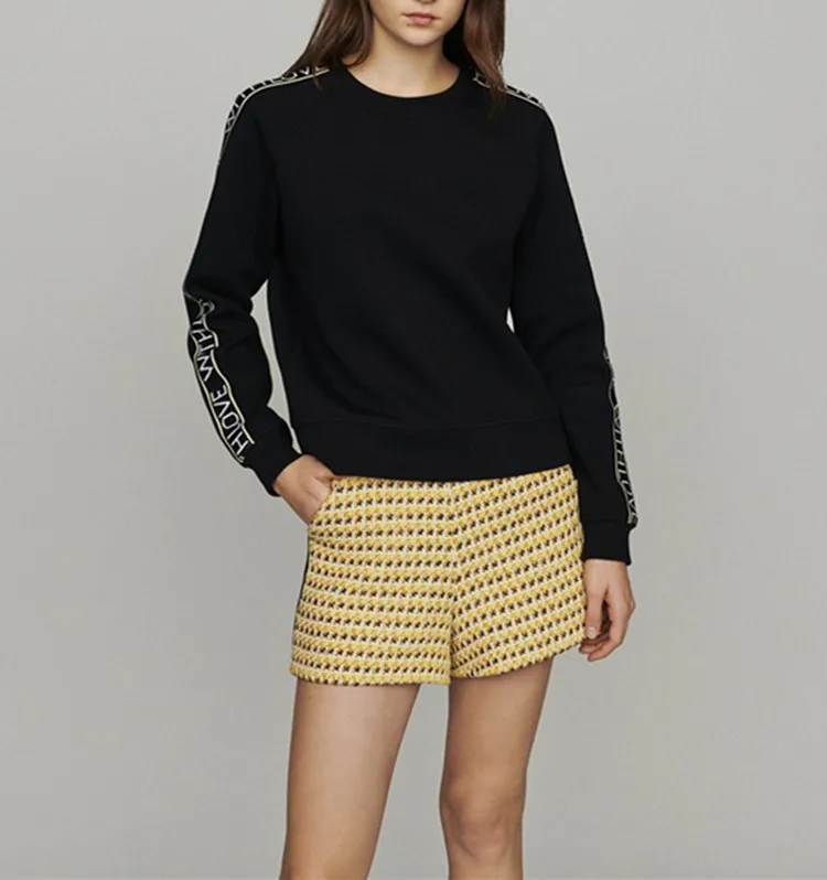 

Women Hoodie Round Neck Long Sleeve Letter Patch Sweatshirt