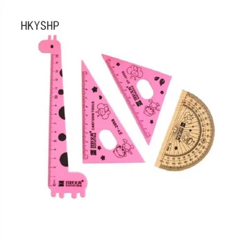

HKYSHP Cute Elementary School Students Drawing ruler 4 Piece Set of Learning Supplies Cartoon Creative Children Gifts