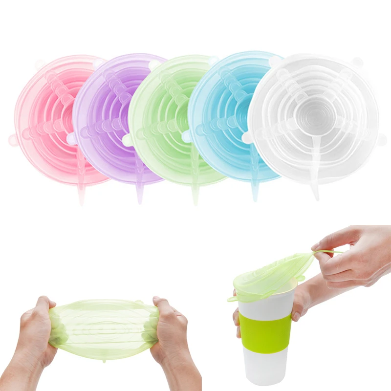 

6Pcs/Set Food Grade Silicone Stretch Universal Lids Food Fruit Wrap Bowl Pot Silicone Lids Keep Fresh Pan Cover Kitchen Gadgets