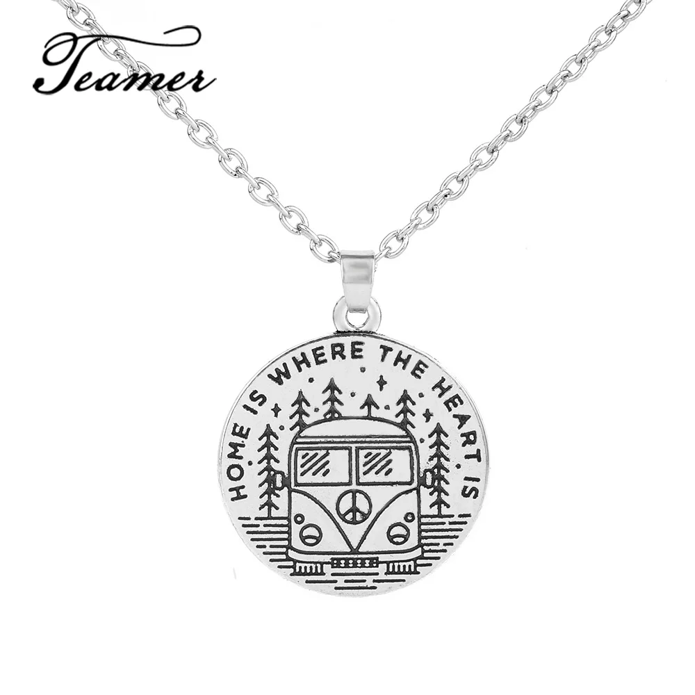 Teamer Camping Charm Necklaces Message Home Is Where The Heart Is Mountain Motor Vehicle Pattern Jewelry For Best Gifts Pendant Necklaces Aliexpress
