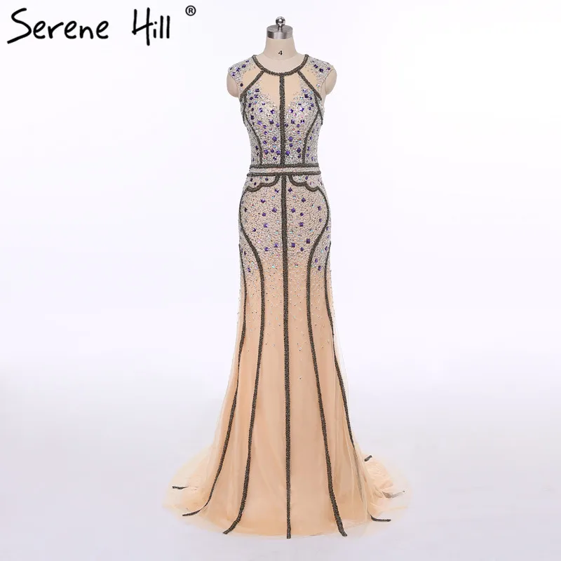 

2019 New Luxury Dubai Arabic Mermaid Evening Dresses Real Picture Crystal Beads Sequins Illusion Back Party Gown BLA6463