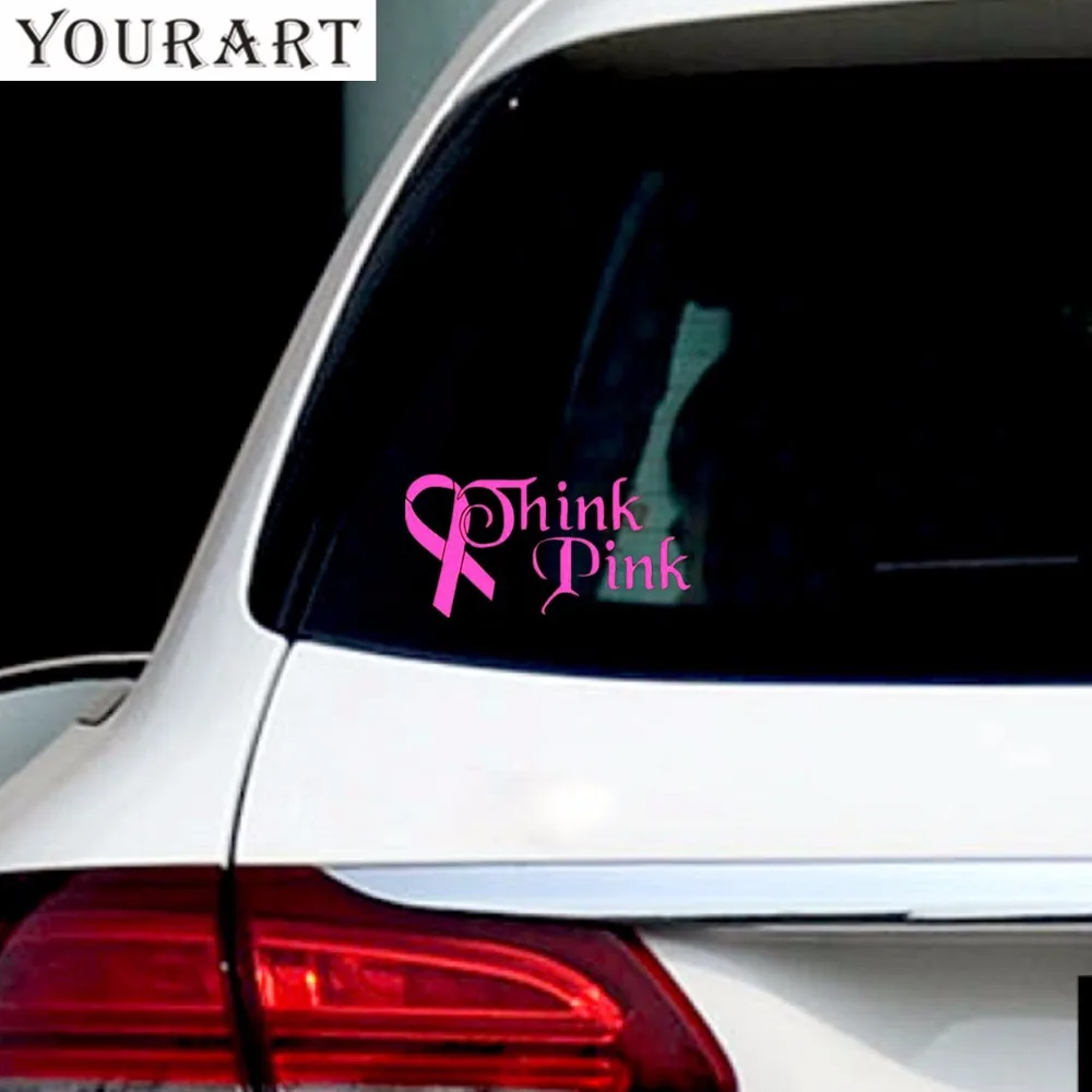 Think Pink Breast Cancer Ribbon Decal Sticker Vinyl Car Window Bumper Truck 7" 