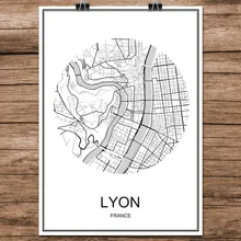 Mundo abstracto City Street Map LYON Francia cartel impreso papel recubierto Café Bar sala de estar decoración del hogar pegatina de pared 42x30cm