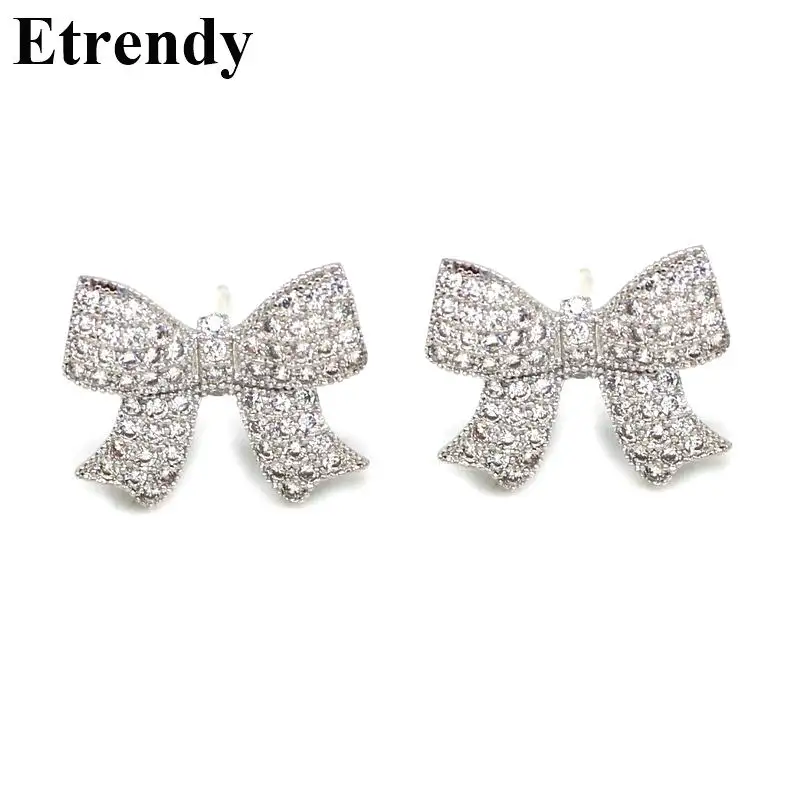 

Etrendy Rhinestone Bow Shaped Stud Earrings For Women Bijoux New Fashion Jewelry Wholesale Cute Gift