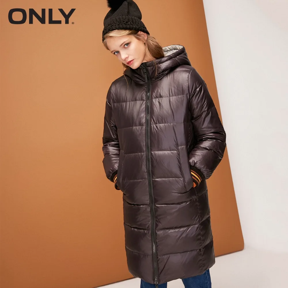 

ONLY Women's Reversible Zip Long Hooded White Duck Down Jacket |118312553