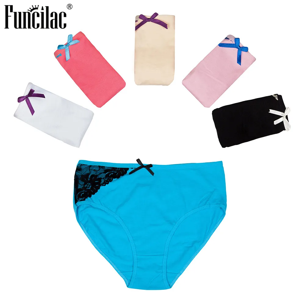 FUNCILAC 5pcs/Lot Women Panties Cotton Lace Patchwork Briefs for Girls