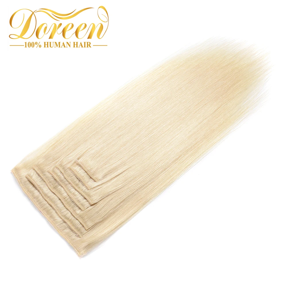 Doreen полный набор головы 120 г 200 г бразильский парик сделал remy волосы блонд клип в человеческих волос для наращивания 1"-26" прямые Клип Ins