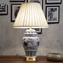 Китай антикварные Гостиная Винтаж настольная лампа фарфор Керамика Настольная лампа Свадебные украшения красивые настольные лампы синий и белый