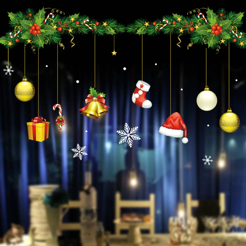 Веселые рождественские, оконные, на стекло Стикеры s DIY Съемные Стенки Стикеры Санта-Клаус снеговика Рождественская одежда для рождественской вечеринки декор для магазинов и домашнего использования - Цвет: TL18