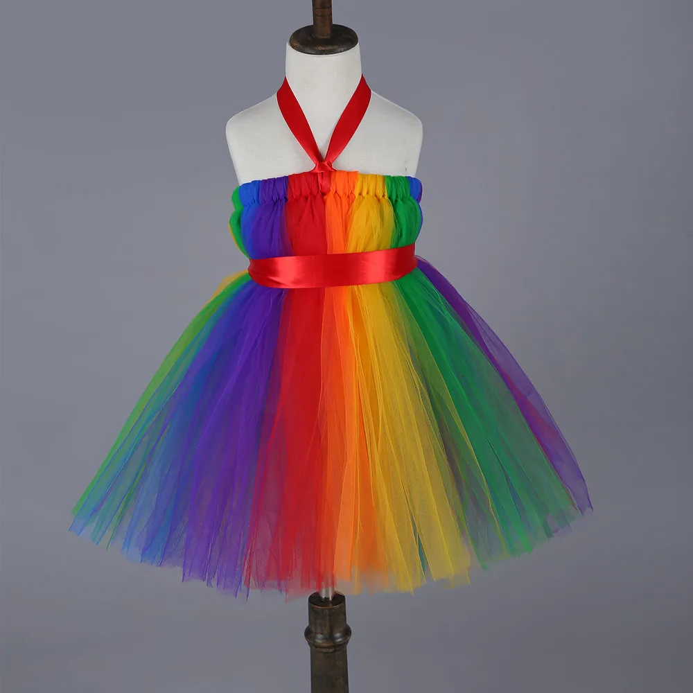 Яркое Радужное платье для девочек; бальное платье принцессы; вечерние платья-пачки для свадьбы; праздничные костюмы для девочек; Детские фатиновые платья для дня рождения - Цвет: rainbow dress 1