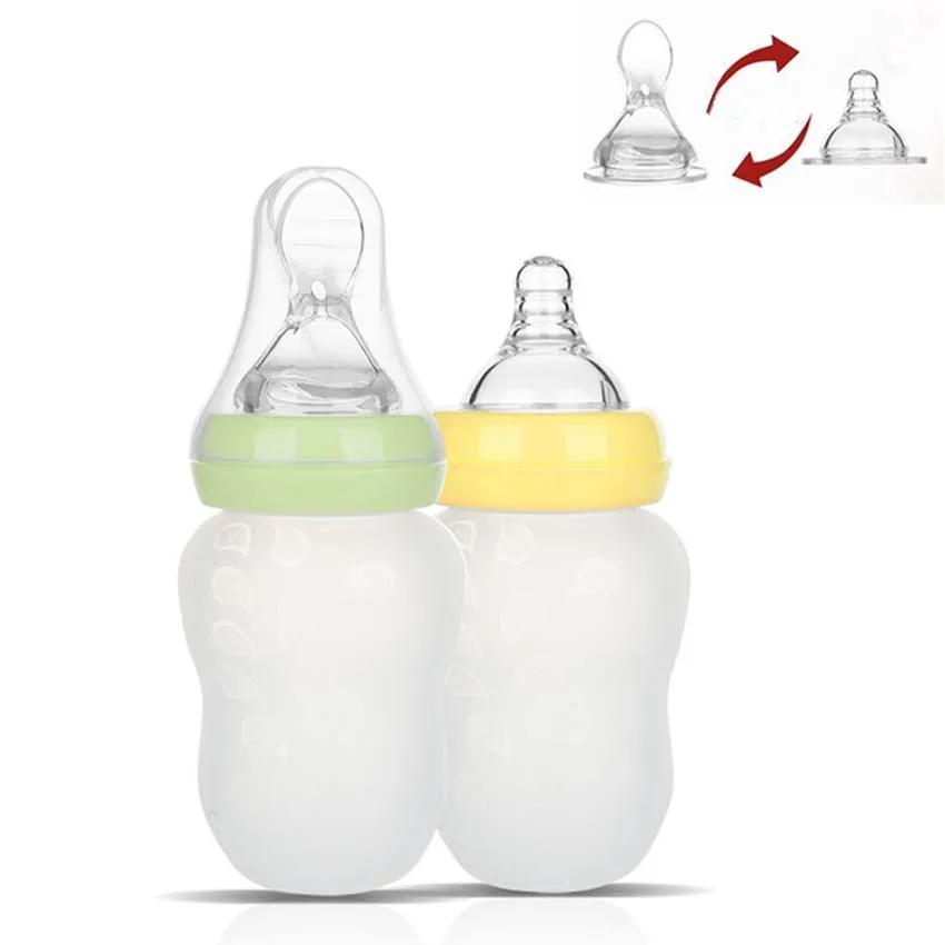 180ml brand 2 in 1 silicone baby bottle with spoon food supplement rice