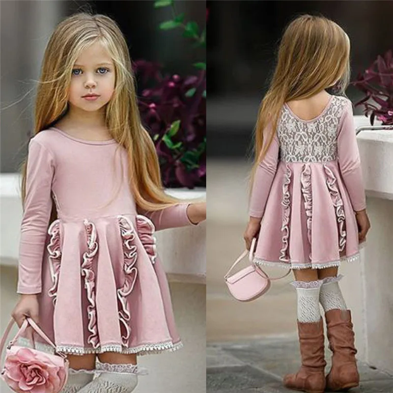 Robe Princesse En Dentelle Pour Petites Filles Tenue Tutu En Dentelle Au Dos En Coton Manches Longues A Volants Taille Haute Motif Patchwork Pour Petites Filles De 2 7 Ans Aliexpress