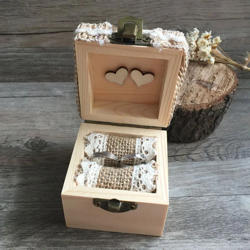 Hot Selling fashion Wooden Personalized Gift Rustic Wedding Ring Bearer Box Wood Wedding Ring Box Custom Your Names and Date